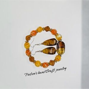 Brown and Gold Dangle Earrings with Organic Design